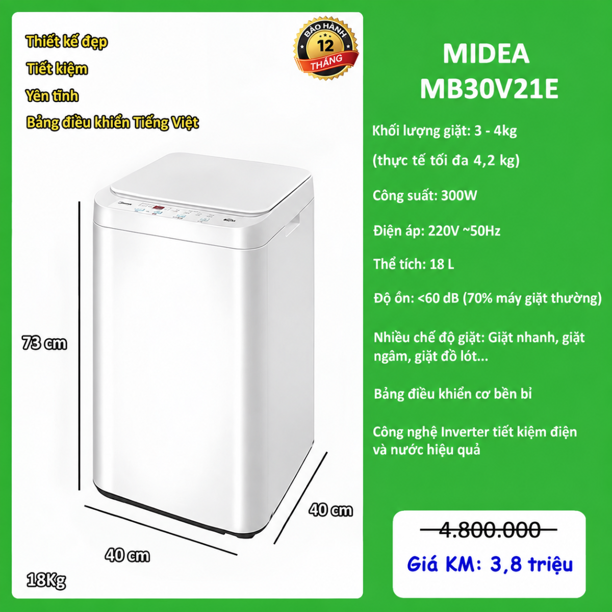 Máy giặt mini Midea MB30V21E