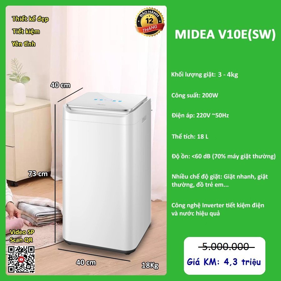 Máy Giặt Mini Midea V10E (SW)