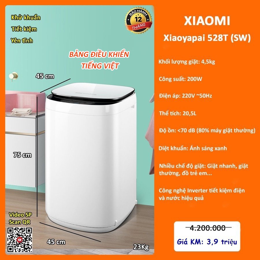 Máy Giặt Mini Xiaomi Xiaoyapai 528T (SW) - Trắng