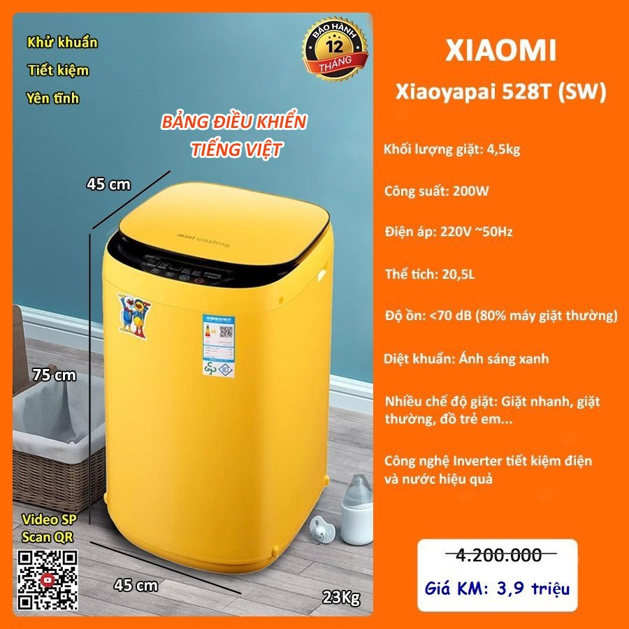Máy Giặt Mini Xiaomi Xiaoyapai 528T (SW)- Vàng